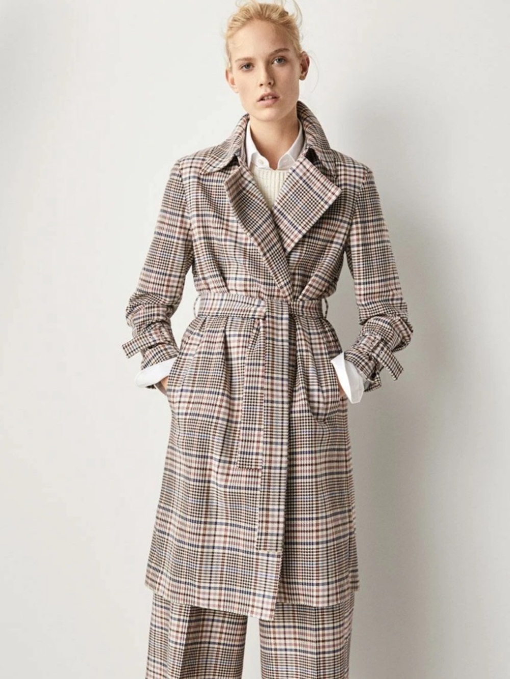 Massimo Dutti Plaid Belted Trench Coat